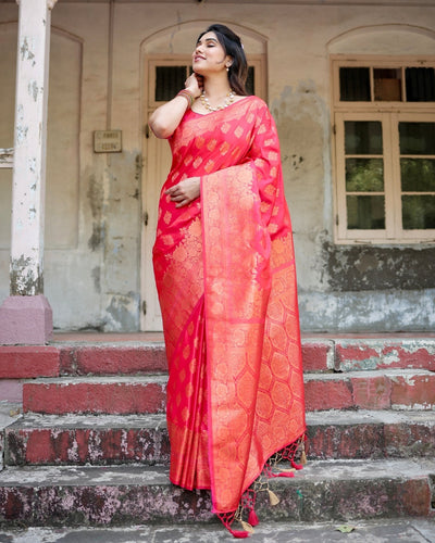 Pure Gaji Silk Saree Weaved With Zari Comes With Tassels - Almaari Fashion