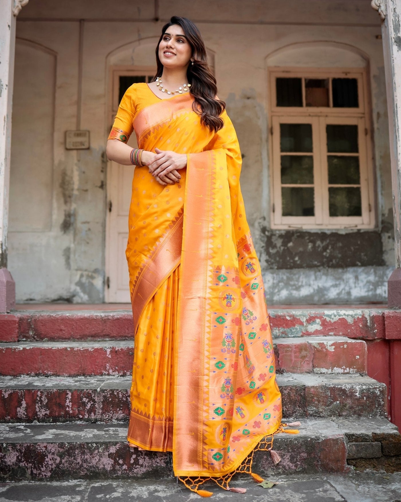 Pure Gaji Silk Saree Weaved With Zari Comes With Tassels - Almaari Fashion