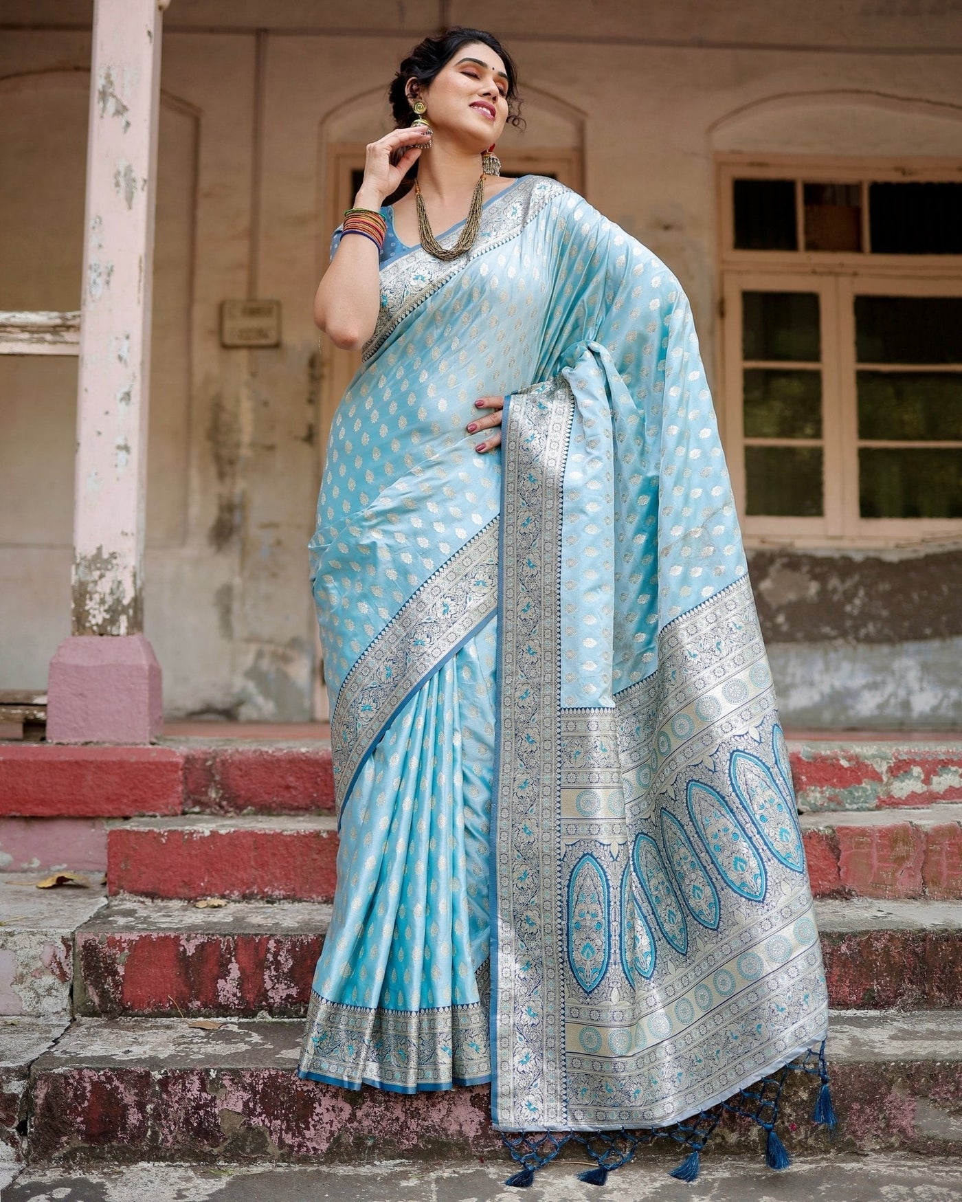 Pure Gaji Silk Saree Weaved With Zari Comes With Tassels - Almaari Fashion