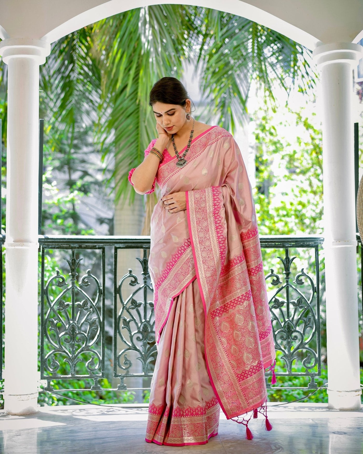 Pure Gaji Silk Saree Weaved With Zari Comes With Tassels - Almaari Fashion