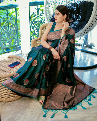 Pure Gaji Silk Saree Weaved With Zari Comes With Tassels - Almaari Fashion