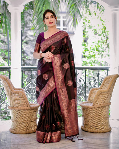 Pure Gaji Silk Saree Weaved With Zari Comes With Tassels - Almaari Fashion