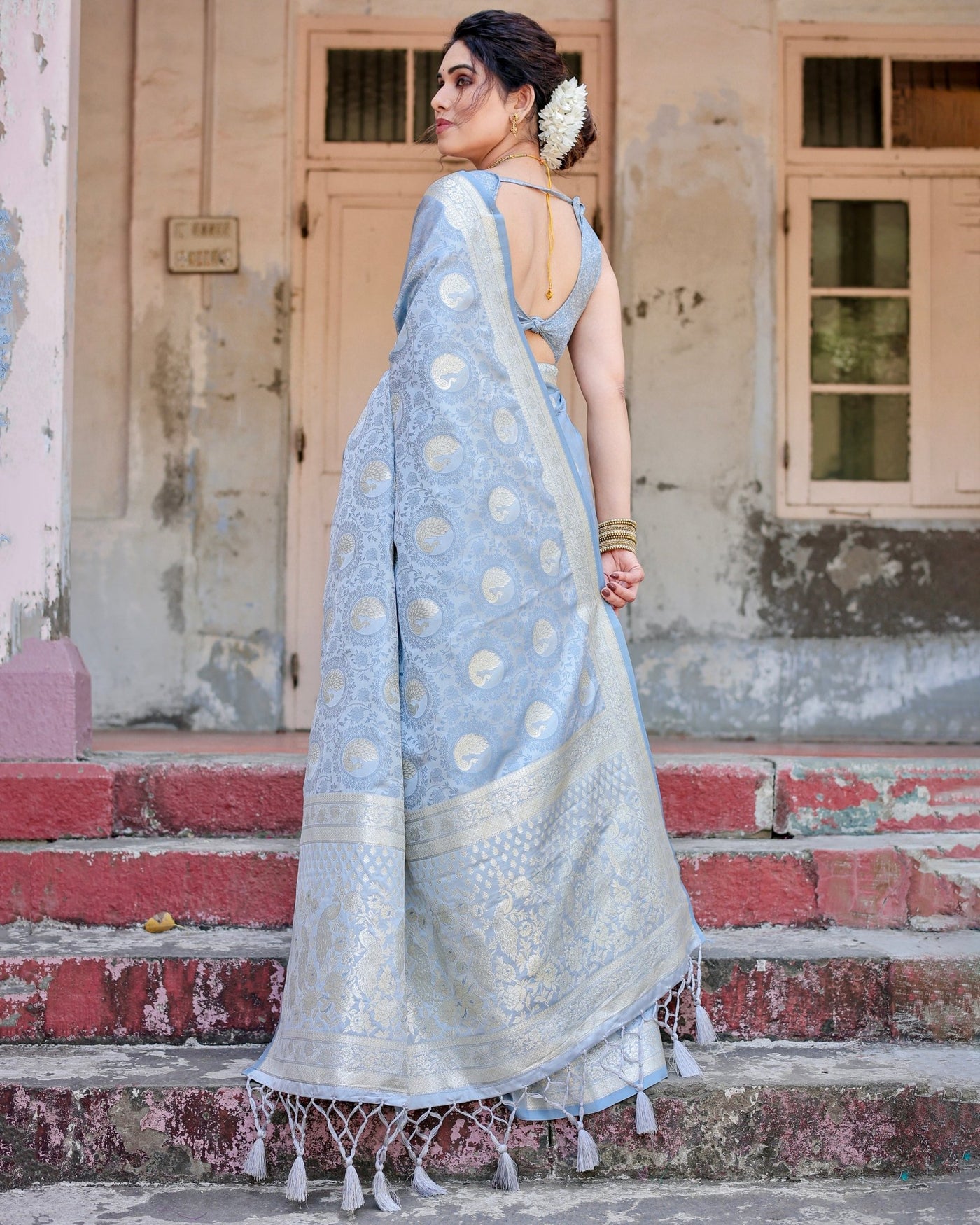 Pure Gaji Silk Saree Weaved With Zari Comes With Tassels - Almaari Fashion