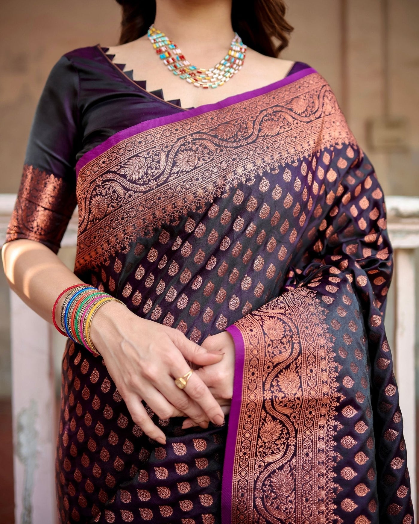 Pure Gaji Silk Saree Weaved With Zari Comes With Tassels - Almaari Fashion