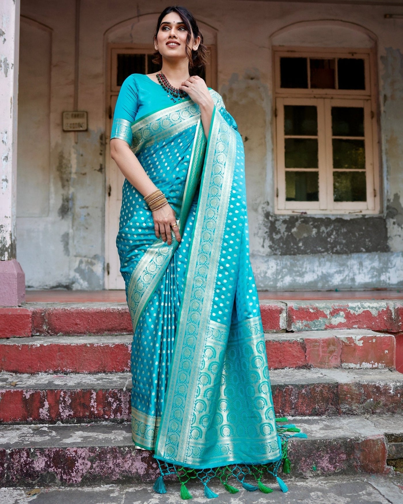 Pure Gaji Silk Saree Weaved With Zari Comes With Tassels - Almaari Fashion