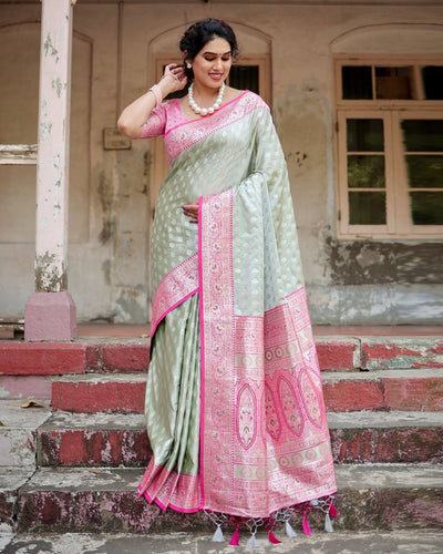 Pure Gaji Silk Saree Weaved With Zari Comes With Tassels - Almaari Fashion