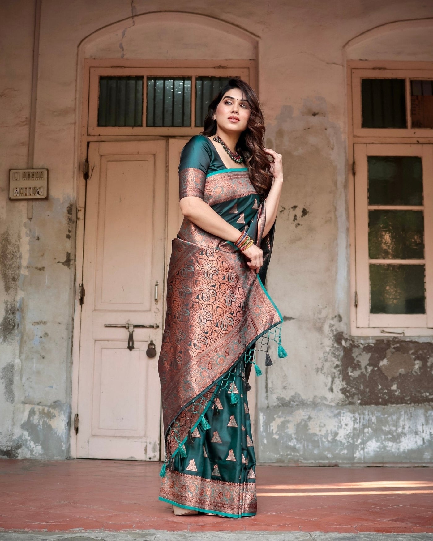 Pure Gaji Silk Saree Weaved With Zari Comes With Tassels - Almaari Fashion