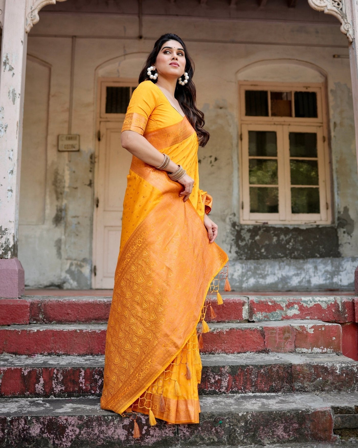 Pure Gaji Silk Saree Weaved With Zari Comes With Tassels - Almaari Fashion