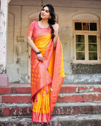 Pure Gaji Silk Saree Weaved With Zari Comes With Tassels - Almaari Fashion