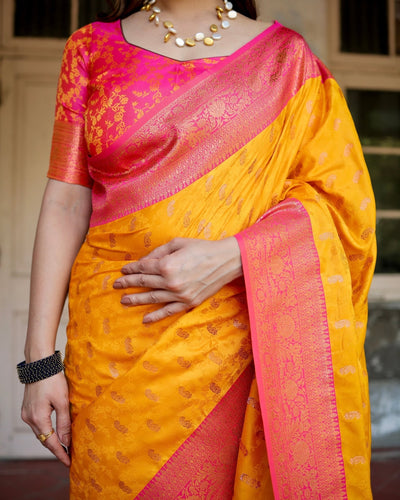 Pure Gaji Silk Saree Weaved With Zari Comes With Tassels - Almaari Fashion