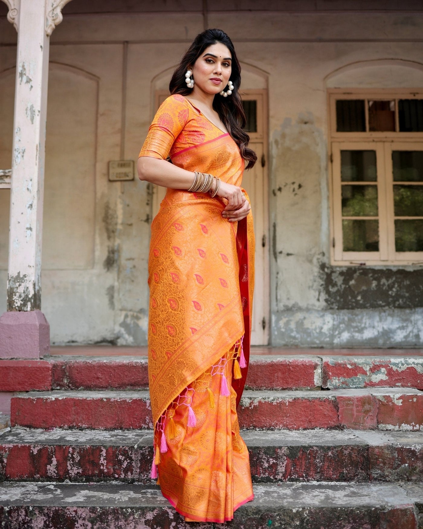 Pure Gaji Silk Saree Weaved With Zari Comes With Tassels - Almaari Fashion