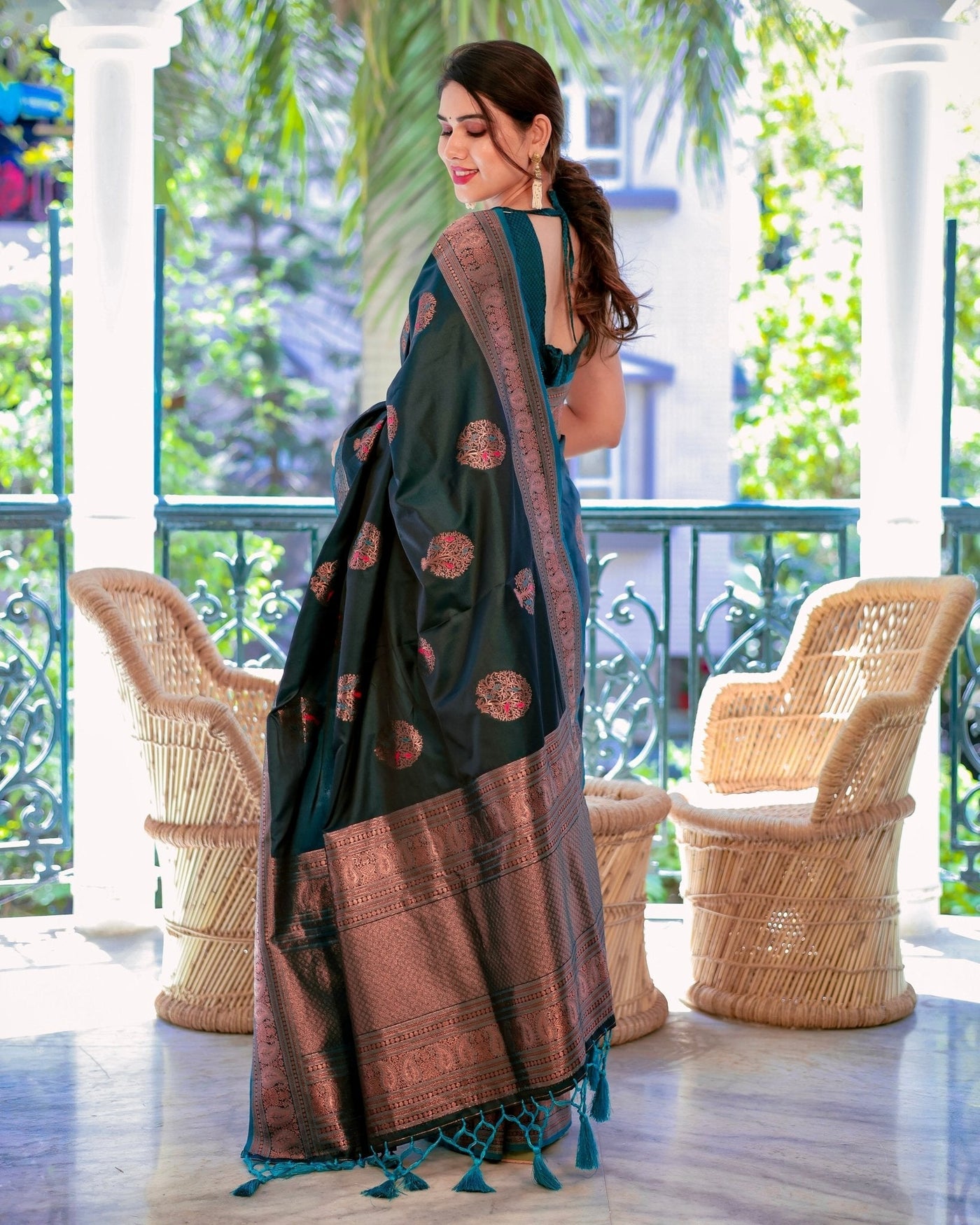 Pure Gaji Silk Saree Weaved With Zari Comes With Tassels - Almaari Fashion