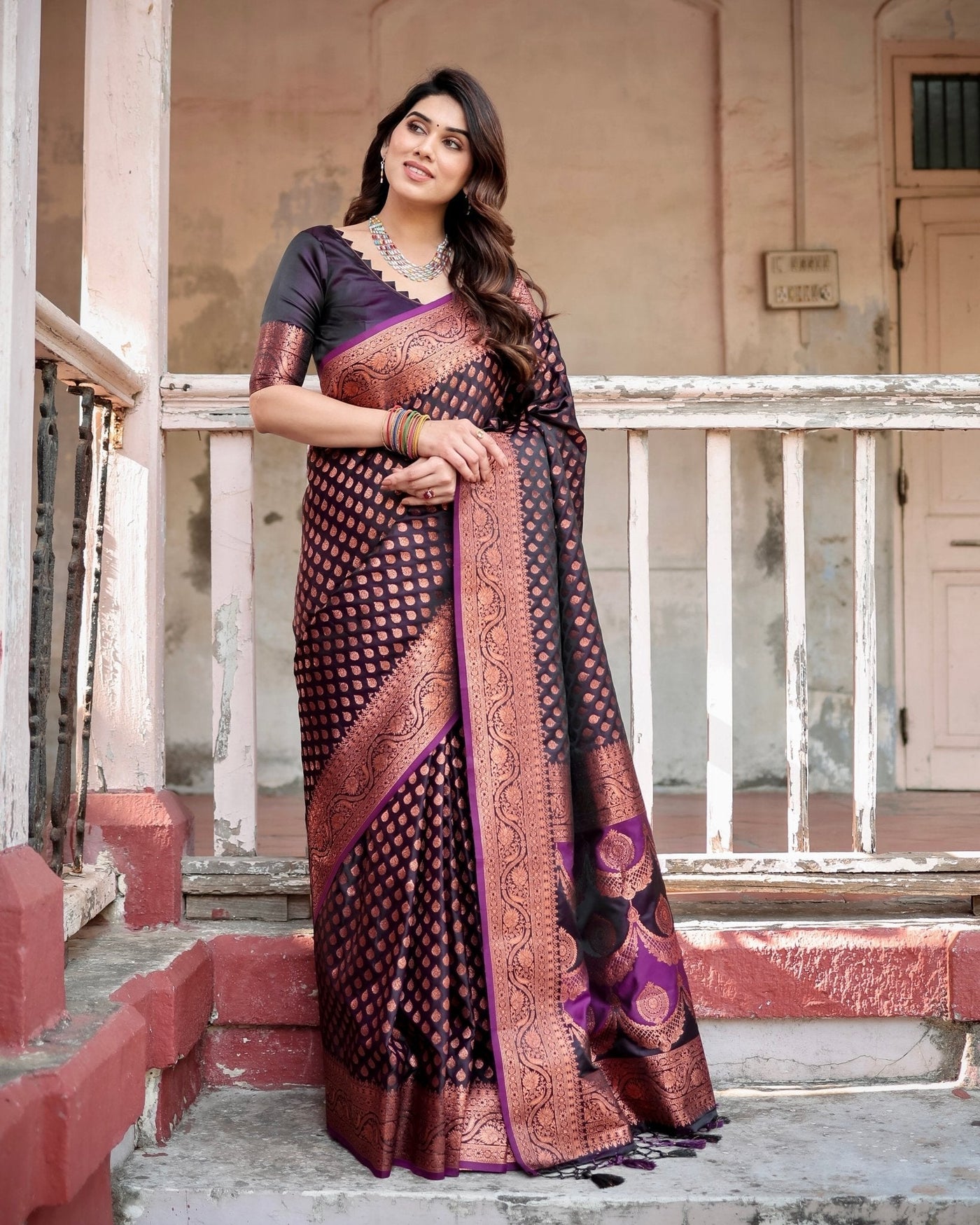 Pure Gaji Silk Saree Weaved With Zari Comes With Tassels - Almaari Fashion