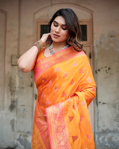 Pure Gaji Silk Saree Weaved With Zari Comes With Tassels - Almaari Fashion