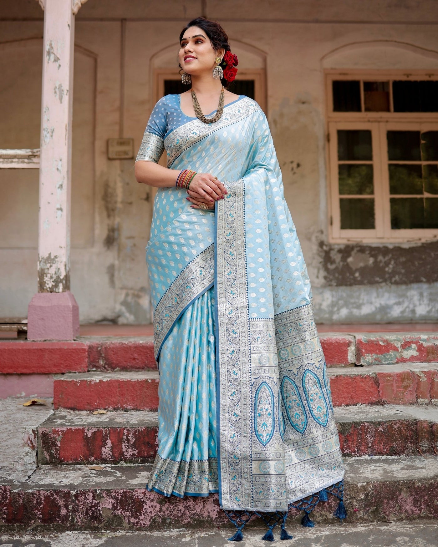 Pure Gaji Silk Saree Weaved With Zari Comes With Tassels - Almaari Fashion