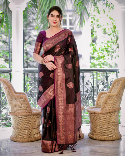 Pure Gaji Silk Saree Weaved With Zari Comes With Tassels - Almaari Fashion