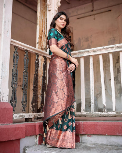 Pure Gaji Silk Saree Weaved With Zari Comes With Tassels - Almaari Fashion