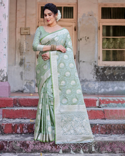 Pure Gaji Silk Saree Weaved With Zari Comes With Tassels - Almaari Fashion