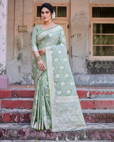 Pure Gaji Silk Saree Weaved With Zari Comes With Tassels - Almaari Fashion