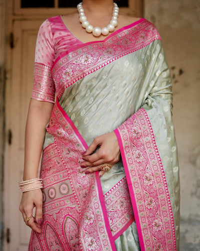 Pure Gaji Silk Saree Weaved With Zari Comes With Tassels - Almaari Fashion