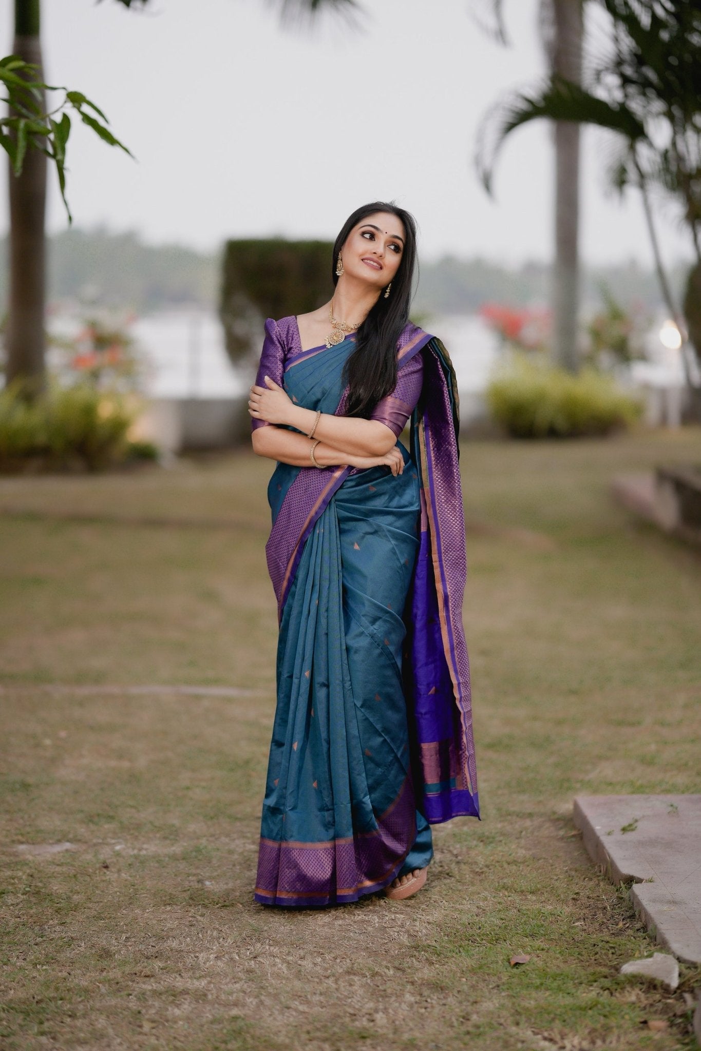 Pure Kanjivaram Silk Saree Stylish Blouse Piece - Almaari Fashion