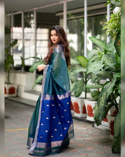 Pure Kanjivaram Silk Saree Stylish Blouse Piece - Almaari Fashion