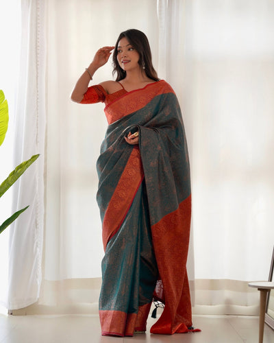 Pure Kanjivaram Silk Saree Weaved With Copper Zari - Almaari Fashion