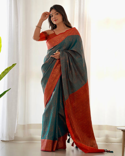 Pure Kanjivaram Silk Saree Weaved With Copper Zari - Almaari Fashion