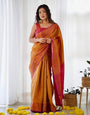 Pure Banarasi Silk Saree Weaved With Copper Zari