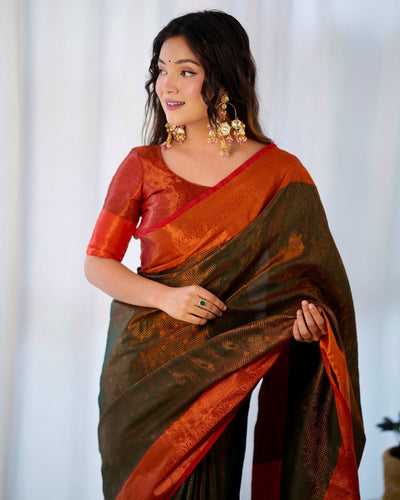 Pure Kanjivaram Silk Saree Weaved With Copper Zari - Almaari Fashion