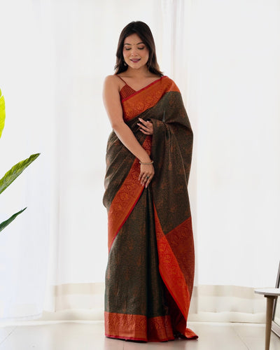 Pure Kanjivaram Silk Saree Weaved With Copper Zari - Almaari Fashion