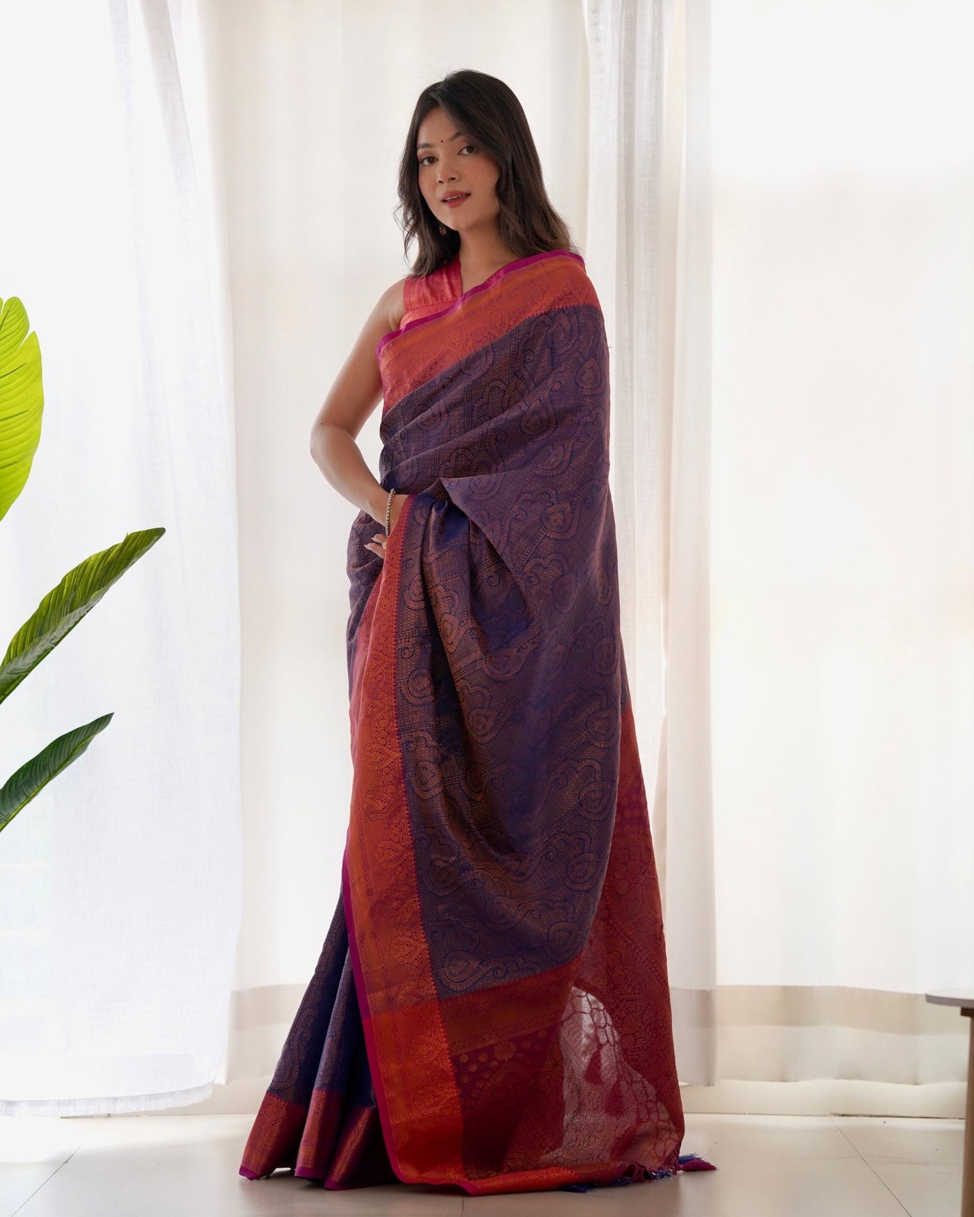 Pure Kanjivaram Silk Saree Weaved With Copper Zari - Almaari Fashion