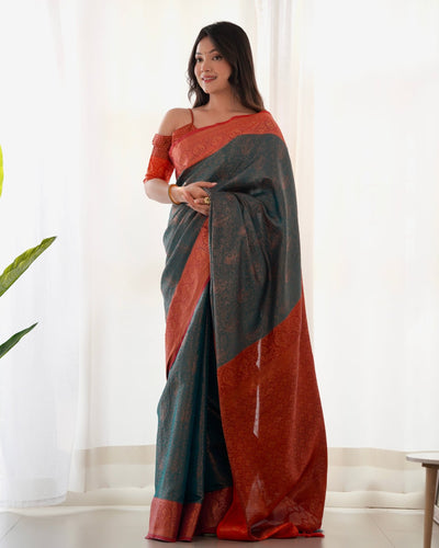 Pure Kanjivaram Silk Saree Weaved With Copper Zari - Almaari Fashion