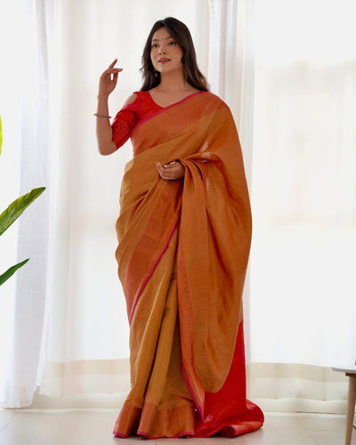 Pure Kanjivaram Silk Saree Weaved With Copper Zari - Almaari Fashion