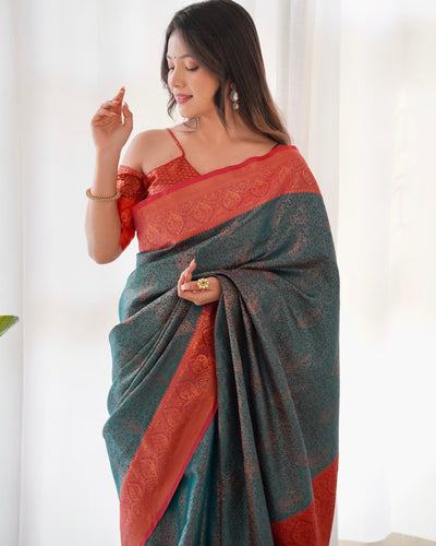 Pure Kanjivaram Silk Saree Weaved With Copper Zari - Almaari Fashion