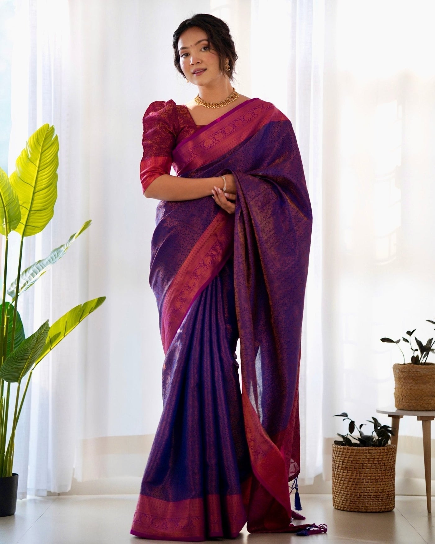 Pure Kanjivaram Silk Saree Weaved With Copper Zari - Almaari Fashion