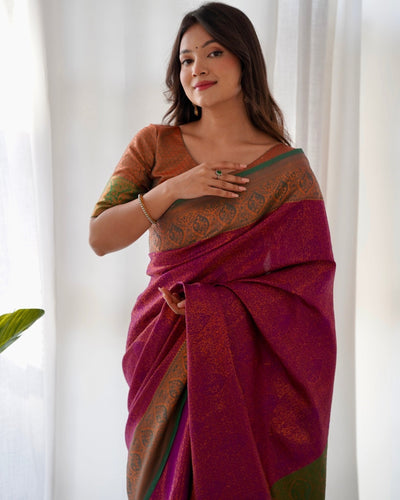 Pure Kanjivaram Silk Saree Weaved With Copper Zari - Almaari Fashion