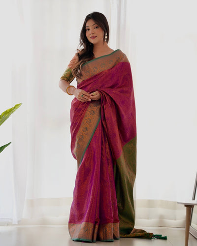 Pure Kanjivaram Silk Saree Weaved With Copper Zari - Almaari Fashion