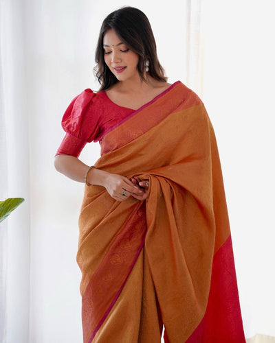 Pure Kanjivaram Silk Saree Weaved With Copper Zari - Almaari Fashion