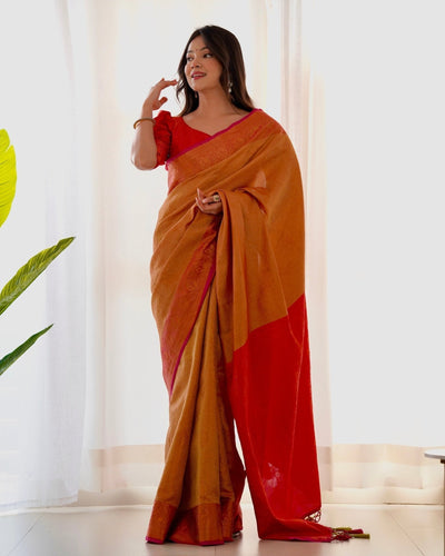 Pure Kanjivaram Silk Saree Weaved With Copper Zari - Almaari Fashion