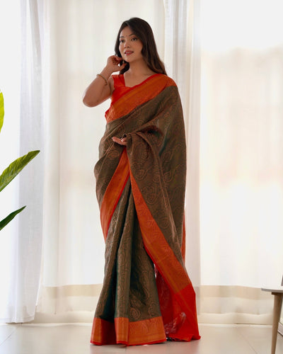 Pure Kanjivaram Silk Saree Weaved With Copper Zari - Almaari Fashion