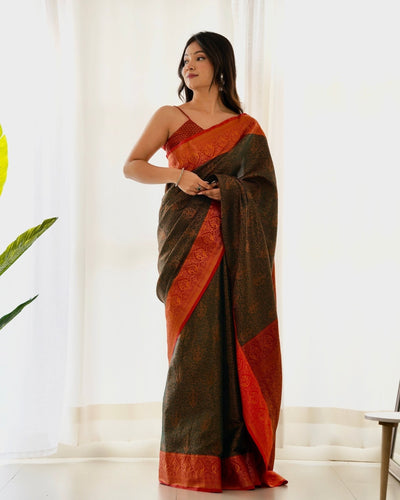 Pure Kanjivaram Silk Saree Weaved With Copper Zari - Almaari Fashion