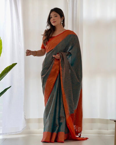 Pure Kanjivaram Silk Saree Weaved With Copper Zari - Almaari Fashion