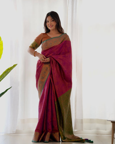 Pure Kanjivaram Silk Saree Weaved With Copper Zari - Almaari Fashion