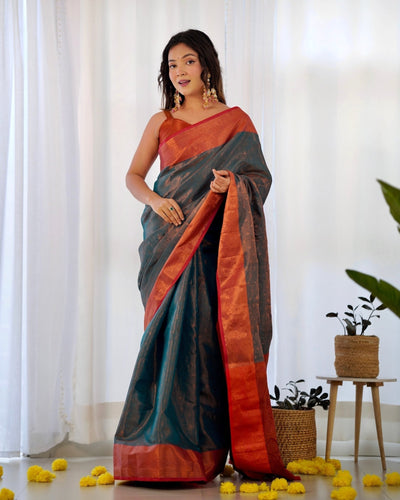 Pure Kanjivaram Silk Saree Weaved With Copper Zari - Almaari Fashion