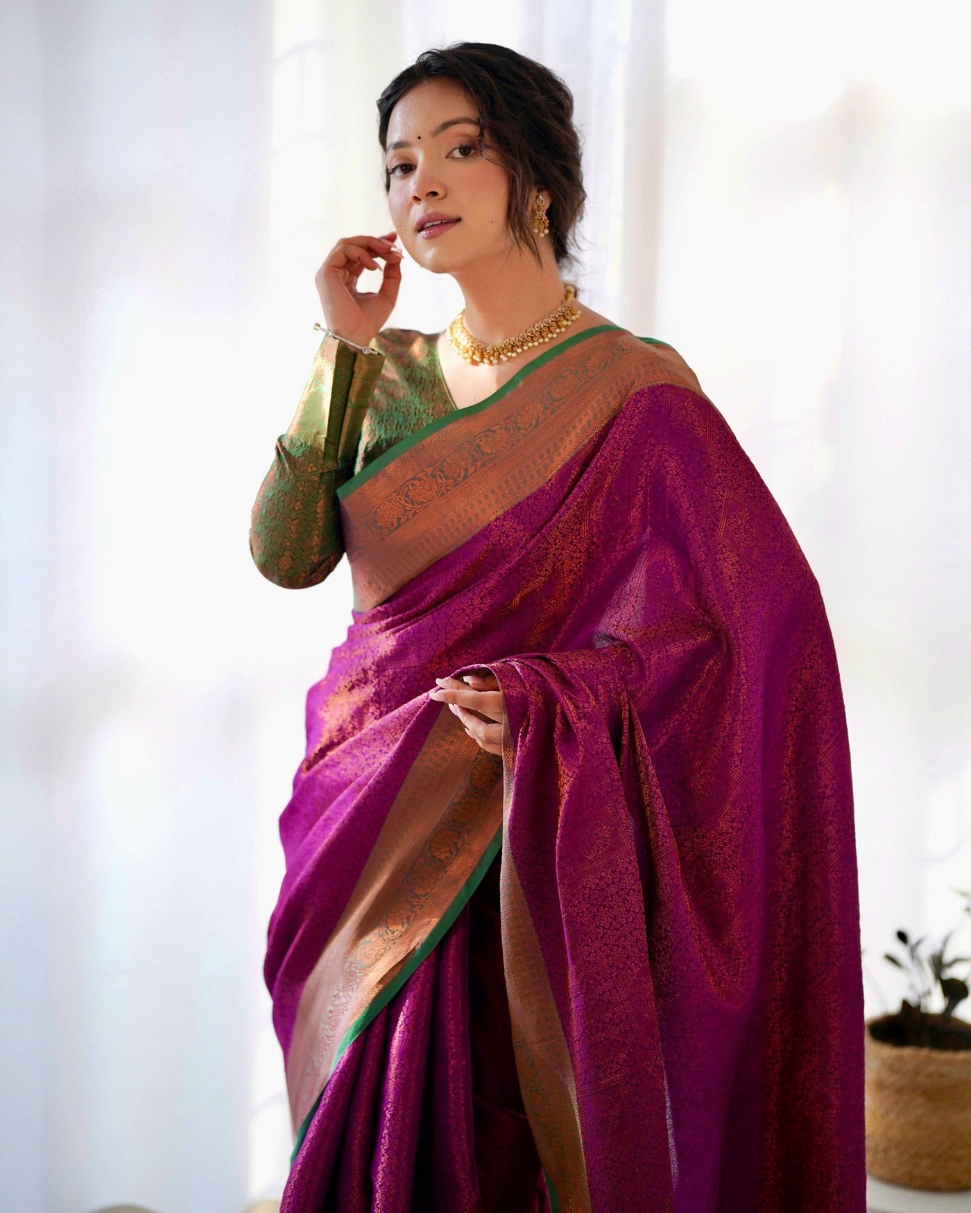 Pure Kanjivaram Silk Saree Weaved With Copper Zari - Almaari Fashion