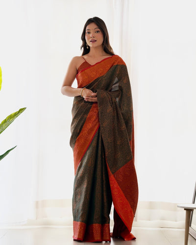 Pure Kanjivaram Silk Saree Weaved With Copper Zari - Almaari Fashion