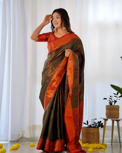 Pure Kanjivaram Silk Saree Weaved With Copper Zari - Almaari Fashion