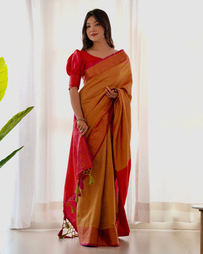 Pure Kanjivaram Silk Saree Weaved With Copper Zari - Almaari Fashion