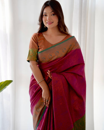 Pure Kanjivaram Silk Saree Weaved With Copper Zari - Almaari Fashion